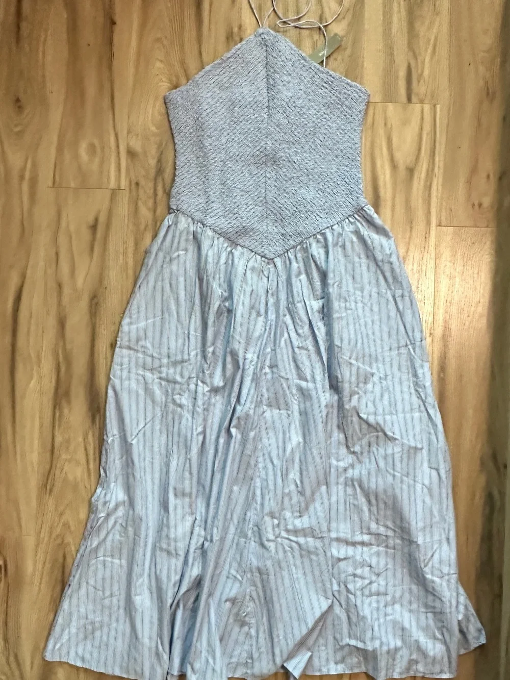 J. Crew Women’s Tall Smocked Halter Dress Stripe Blue Medium M Tall MT Maxi Midi